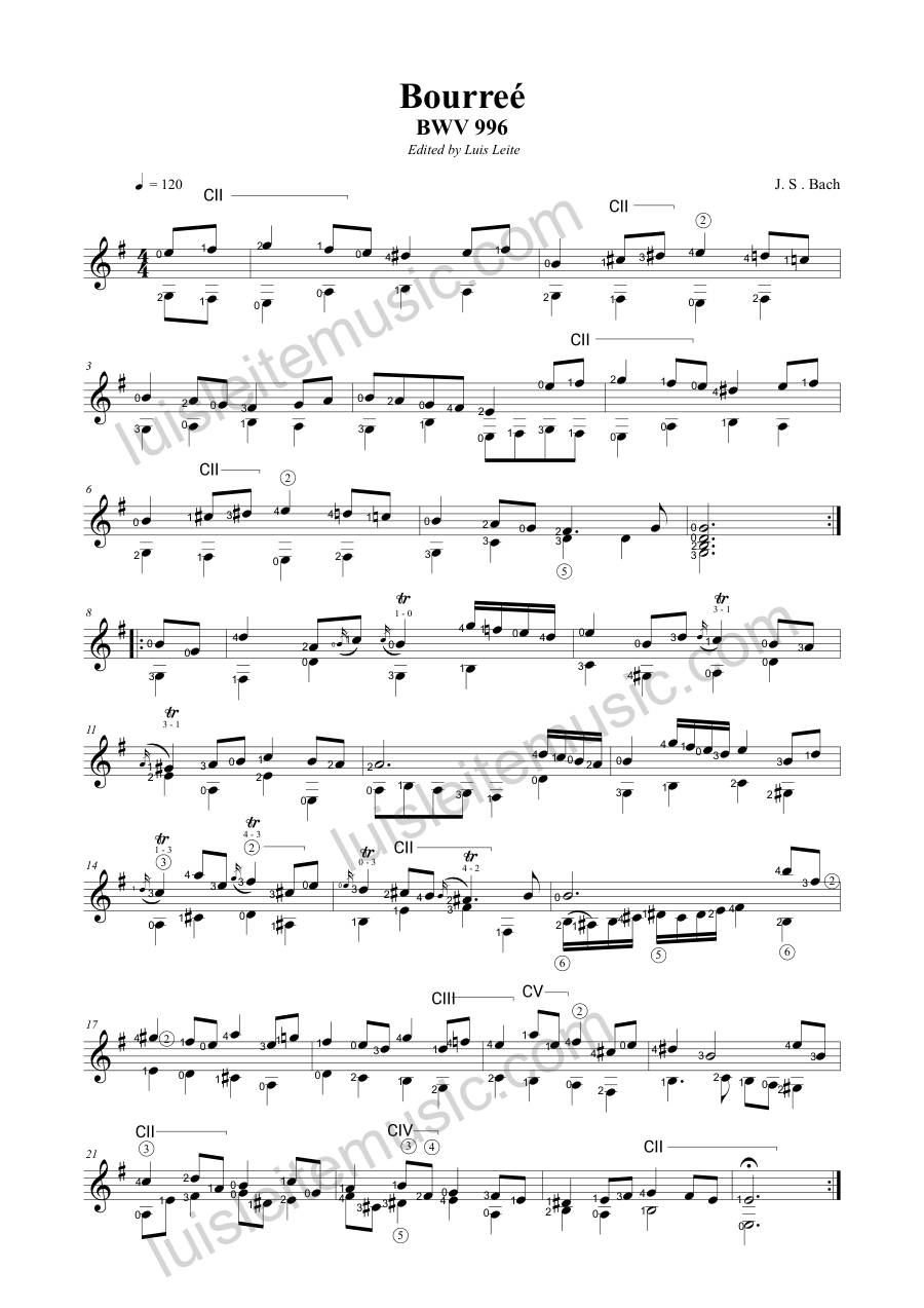 Prévia: primeira página de Bourreé BWV 996