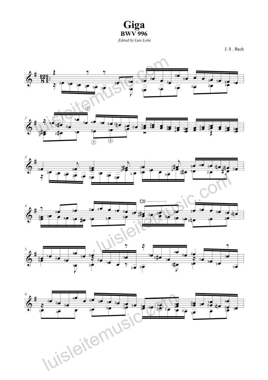 Prévia: primeira página de Giga BWV 996