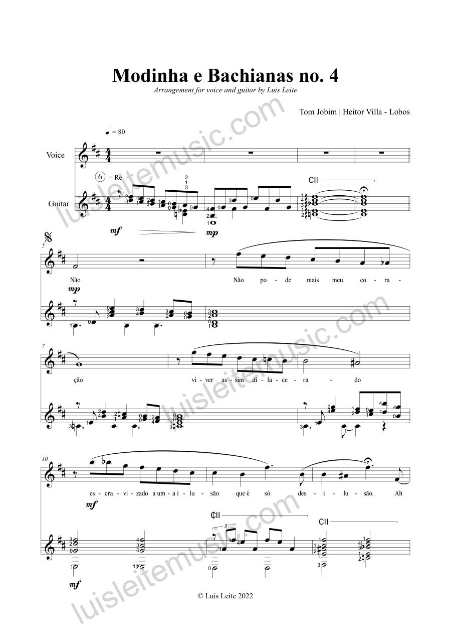 Prévia: primeira página de Modinha e Bachianas no. 4 (Voz e Violão)