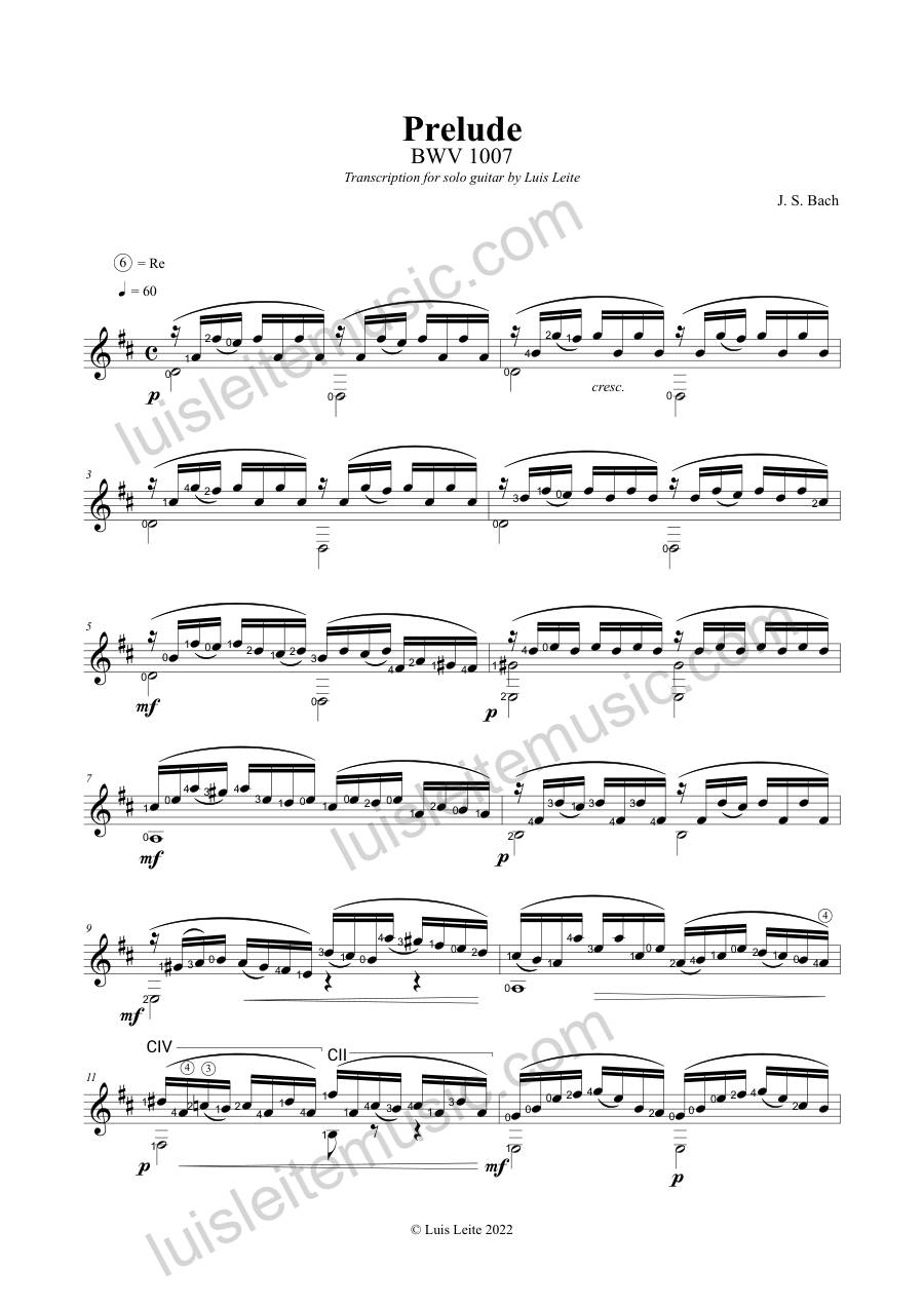 Prévia: primeira página de Prelude BWV 1007