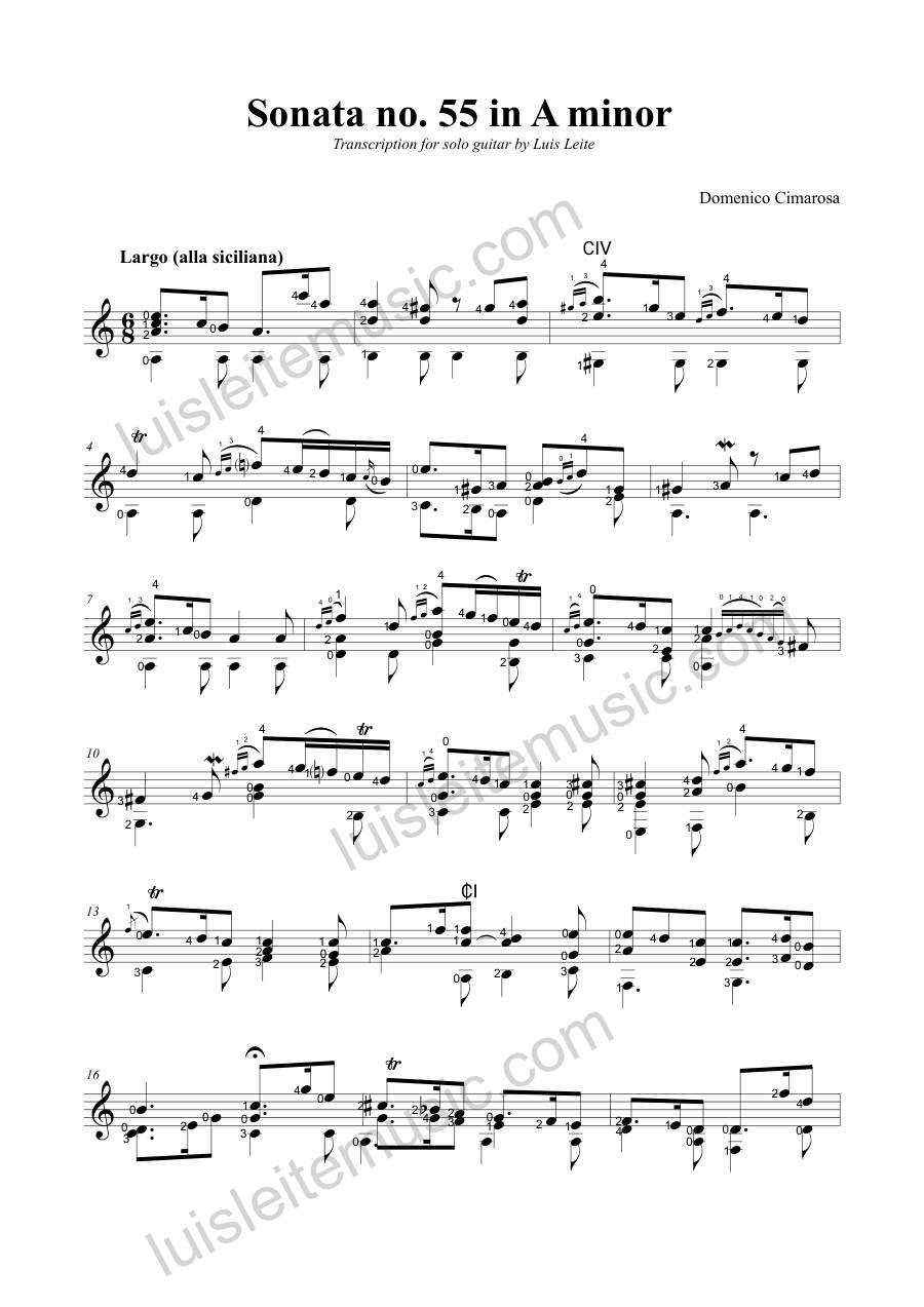 Prévia: primeira página de Sonata no. 55 in A minor